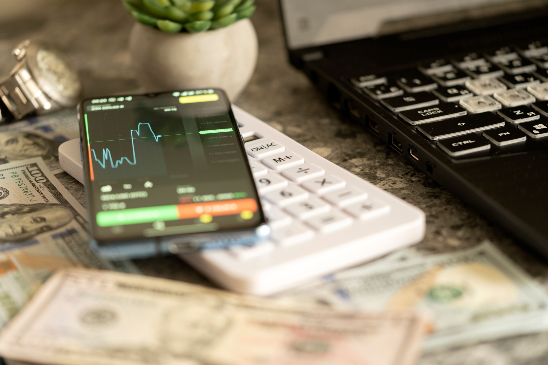 Financial Analyst Buy Stock on Invest Market Close-up. Working Business Man on Checking Data. Person Use Phone Analyze Growth Stocks Fund. Professional Looking on Touch Screen Monitor. Concept Digital